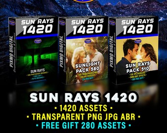 Sun Rays Effects Bundle: 1420 Transparent PNG, Jpg And Photoshop Brushes ABR
