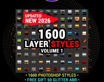 Layer Styles Bundle V1: 1600 Metal & Metallic ASL Format Compatible with Photoshop and Photopea