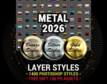 Photoshop Layer Styles Bundle: 1400 Metal ASL Format Featuring Gold, Silver, Bronze & Metallic Styles