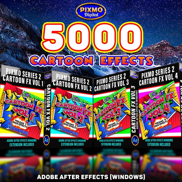 Paquete Adobe After Effects para PC con Windows - Cartoon Effects 5000 Elements Pixmo Series - Extensión del complemento VFX incluida + Efecto de sonido SFX