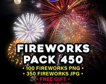 Firework Overlays 450 Pack: JPG And Transparent PNG + Free Gift Night Sky Texture