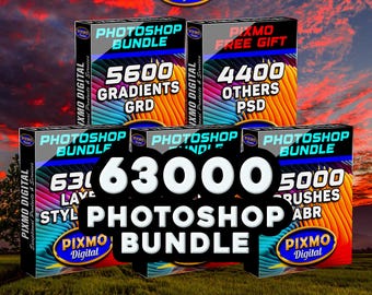 Photoshop Assets Bundle: Layer Styles ASL, Brushes abr, Gradients grd & Shapes csh + PSD Templates
