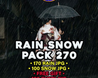 Rain & Snow Overlays 270 Pack: JPG, Transparent PNG + Free Gift Snowflakes, Fog, Blowing Snow