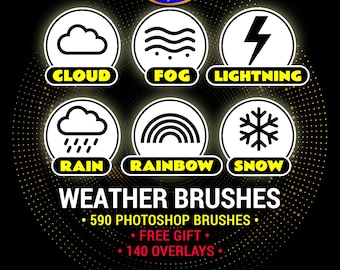 Photoshop Brushes ABR: 590 Weather Overlays, Including Lightning, Rain, Snow, Fog, Cloud & Rainbow Effects