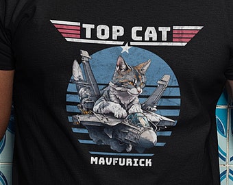 Top Cat T-Shirt: Funny Aviation Film Pun, Cat Dad Gift