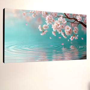 スパウォールアートキャンバス、リラックスできるバスルームの絵、落ち着いた絵、ホームデコレーション、アートワークギフト、桜の瞑想、穏やかな日本のプリント