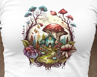 Cottagecore-T-shirt paddenstoel: fantasiebotanisch ontwerp