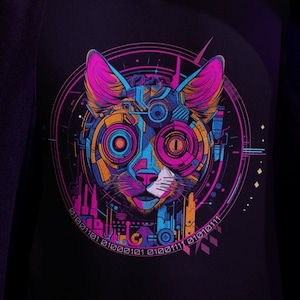 Cyberpunk Cat Tshirt, Synthwave Retro Neon Aesthetic, Sci-Fi Shirt, Neoncore, Futuristic Cyber Punk Vaporwave T-Shirt, Future Kitten Tee