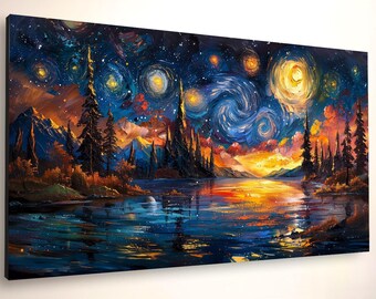 ゴッホの「星月夜」キャンバスアート：印象派の港の反射 - Etsy 日本