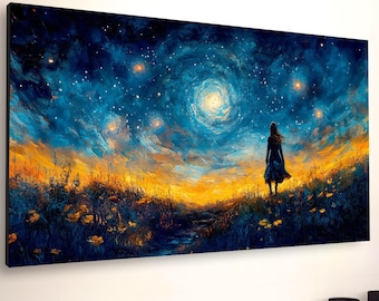 Surreal Starry Night Canvas Print: Van Gogh Style Skyline Art