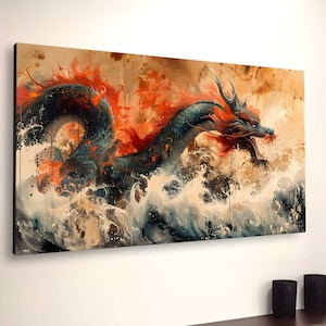 Drachen-Wandkunst-Leinwand, Bild im chinesischen Stil, Drachen-Kunstwerk, Heimdekoration, Ölgemälde, abstraktes Fantasy-Aquarell, Jahr des Drachen