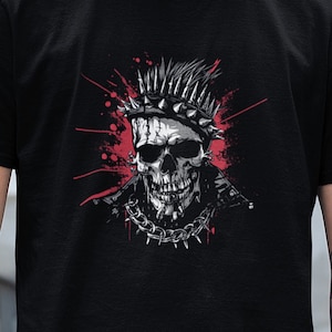 Punk Rock TShirt, Gothic Dark Mohawk Skull T-Shirt, Punk Music Anarchy Shirt, Mens Tee Gift, Alternative Clothing, Goth Punk Vibe