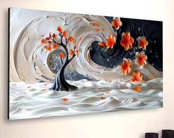 Japanese Floral Canvas Art: Abstract Spa Decor, Ready to Hang