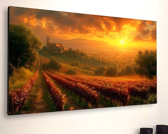 Vineyard Sunset Canvas Art: Tuscany Landscape Wall Decor