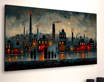 Vintage Victorian Village Canvas Print: Retro Industrial Town Wall Art
