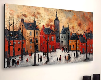 Victorian Village Canvas Print: Retro Wall Art, Ready to Hang