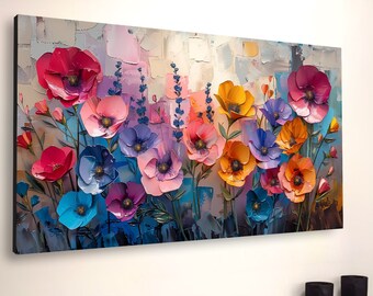 Floral Canvas Print: Colorful Abstract Acrylic Flower Art