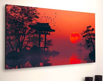 Japanese Sunset Canvas Print: Lake Vista Home Decor