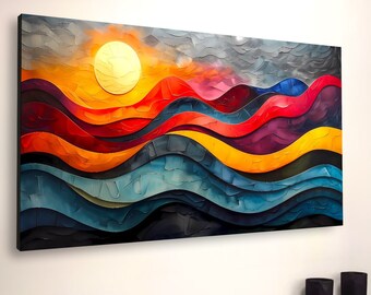 Abstract Seascape Canvas Art: Sunset Swirl Painting