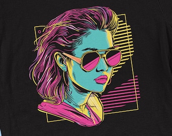 90s Retro Girl T-shirt: Vintage Pop Music, Neon Dance Tee