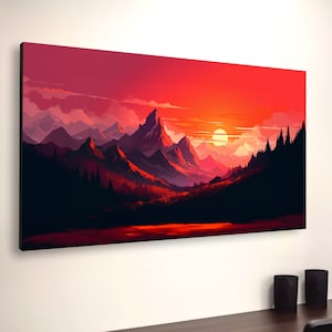 Sunset Wall Art, Mountain Picture, Landscape Home Decor, Sunrise Abstract Canvas, Setting Sun Gift, Mountainscape Print, Nature Forest