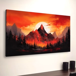 Sunset Wall Art, Mountain Picture, Landscape Home Decor, Sunrise Abstract Canvas, Setting Sun Gift, Mountainscape Print, Nature Forest