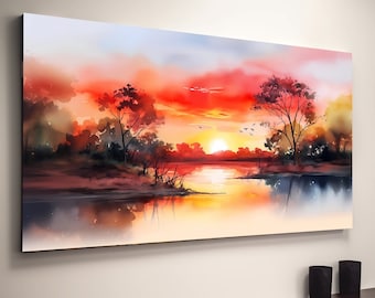 Watercolor Sunset Canvas Art: Australian Landscape Print