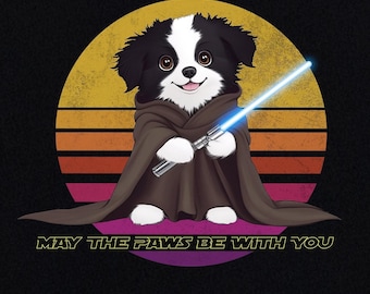 Border Collie T-shirt: Funny Sci-Fi Jedi Dog, Retro Puppy Tee
