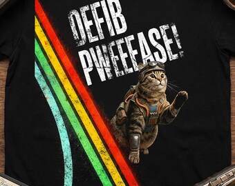 DEFIB Gaming Shirt, Funny Cat Gamer Distressed Retro Arcade Colorful Raiders Tee Video Game Gift Vintage ARC Stripes