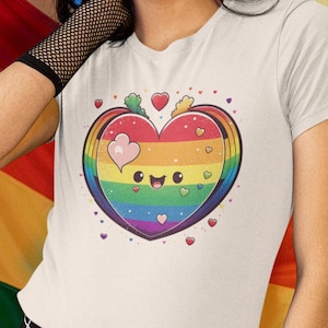 Rainbow Heart Shirt, LGBTQ Tshirt, Pride T-Shirt, Lesbian Gay Bi Trans, Rainbow Top, LGBT Tee, Colorful Gift, Present for Friend, Happy Face