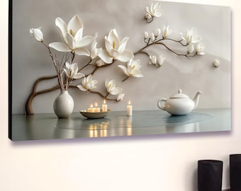 Magnolia Blossom Canvas Print: Spa Bathroom Wall Art