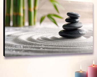 Balance Stones Canvas Art: Spa Bathroom Decor, Meditation Sand Circles