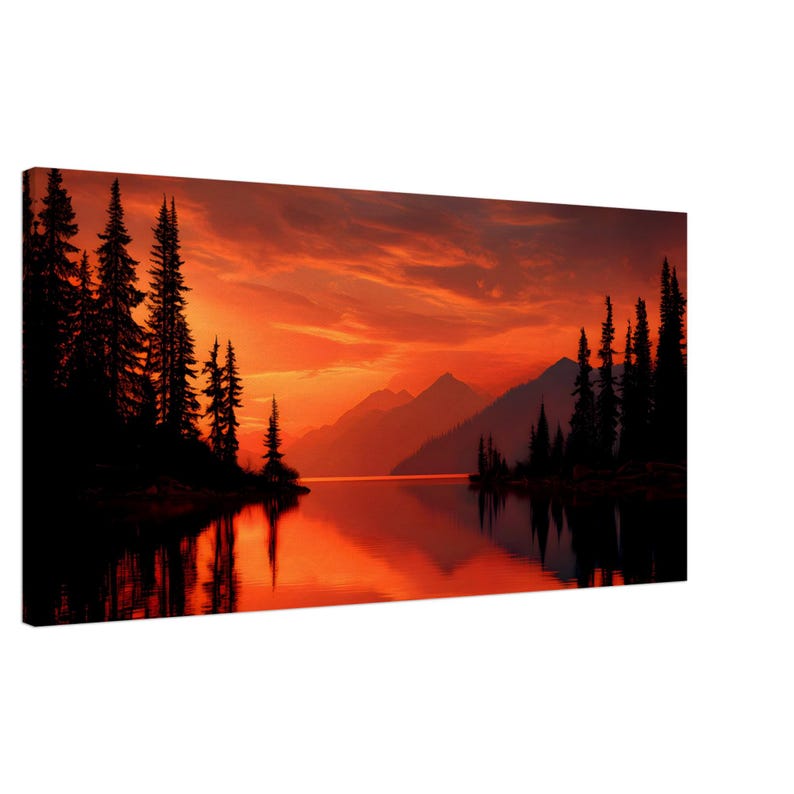 Sunset Mountain Lake Art Canvas Print, Wall Art, Landscape Picture ...