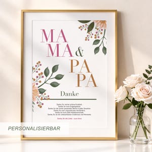 Regalo de boda personalizado para padres | Póster de agradecimiento a mamá y papá | Regalo de boda para los padres de la novia | Agradecimiento a los padres en las bodas