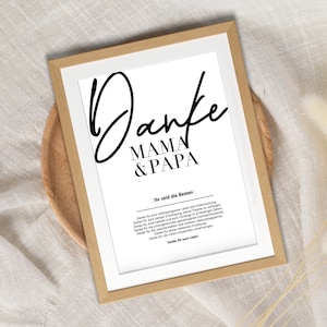 Schnelles Geschenk für die Eltern, Danke Mama Papa Poster, beste Eltern, Wertschätzung, Download, JPG, Bild, Foto, aufstellen, hängen, Boho