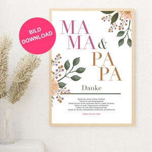 Imagen como regalo de bodas Gracias mamá y papá Póster regalo para padres en su aniversario de bodas