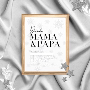 Regalo rápido para padres en Navidad, póster de agradecimiento mamá papá, mejores padres, agradecimiento, descarga, JPG, imagen, foto