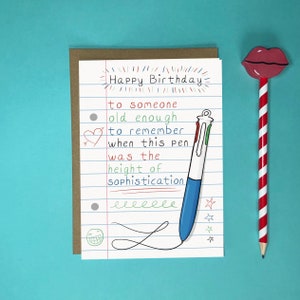 Funny Birthday Card | Bic 4 Colour Pen Greetig Card | Handmade Card for Milennial Staionery Lover | Spread Positivity With Original Art