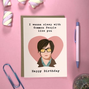Carte d'anniversaire drôle | Jarvis Cocker Pulp Personnes du commun | Rétro Pop britannique des années 1990 pour la génération Y | Carte d'anniversaire homme oeuvre d'art originale