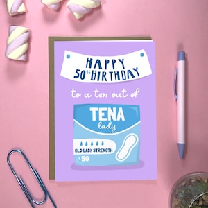 おもしろい50歳の誕生日カード | 失禁更年期障害のテナ・レディへの失禁バースデーカード | お母さんにぴったり | オリジナルアートでポジティブな気持ちを広めよう