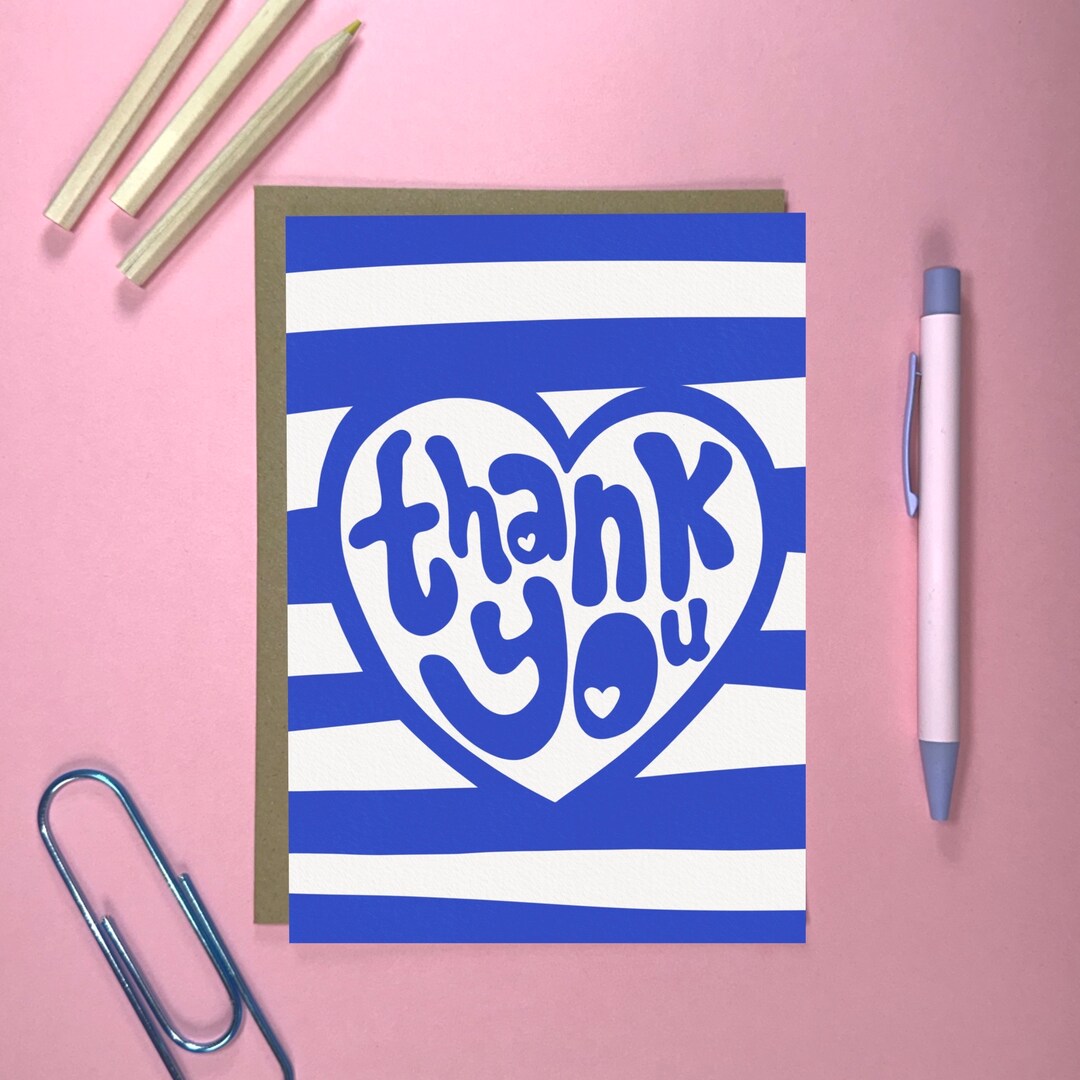 Cute Thank You Card for Men Hand Drawn Bubble Writing Love Etsy