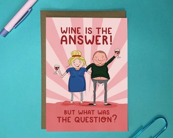 Funny Birthday Card | Wine Lover Love Card for Mum, Dad, Best Friend | Original Artwork Card to Spread Positivity Cocktail Hour