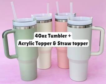40oz Tumbler | Stainless Steel Cup | Hours Hot & Cold | FREE Straw Topper + Acrylic Name Plate | Pink Cream Green Grey Black Lilac Mint