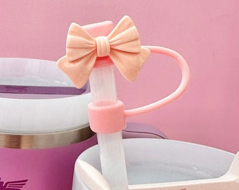 Bow Straw Topper | Cute Bow Tumbler Straw Cover | Silicone Cup Accessory | Tumbler Accessories | Pink Mint Lilac | Water Bottle Drink Topper