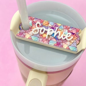 Tumbler Topper | Cup Topper Name | Tumbler Accessories | 20/30/40oz Lid Topper | Stained Glass Style Girly Name Plate