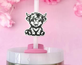 Highland Cow Tumbler Straw Topper STL | 10 mm słomy | Plik do druku 3D | Zastosowanie komercyjne | Gotowy dla małych firm | Natychmiastowe pobranie | Plik cyfrowy