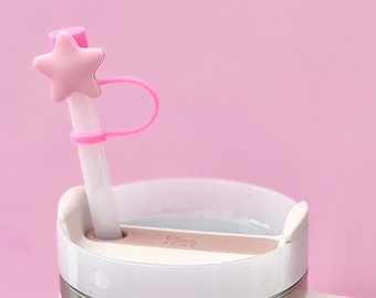 Stroh Becher Stern | rosa Stern | Niedliche Tasse Strohhalmdeckel | Silikon Tasse Zubehör | Becher Zubehör | Wasserflasche Drink Topper