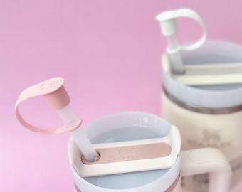 10mm Straw Tumbler Cap | Cup Straw Cover | Silicone Cup Accessory | Tumbler Accessories | White Pink | Water Bottle Drink Topper