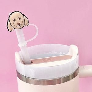 Straw Tumbler Cavapoo | Dog Straw | Cockapoo Cup Straw Cover | Silicone Cup Accessory | Tumbler Accessories | Water Bottle Drink Topper