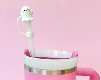Straw Tumbler | White Ghost Cover | Silicone Cup Accessory | Tumbler Accessories | Bottle Drink | Halloween Straw Topper | 10mm Straw Top